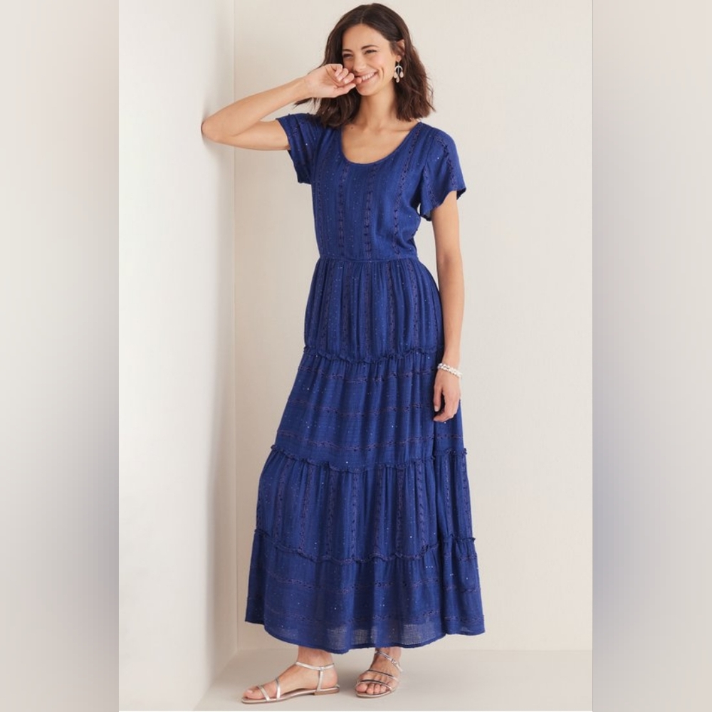 Soft Surroundings Kara Shimmer Dress Blue Maxi Midi Size 1X 18W 20W